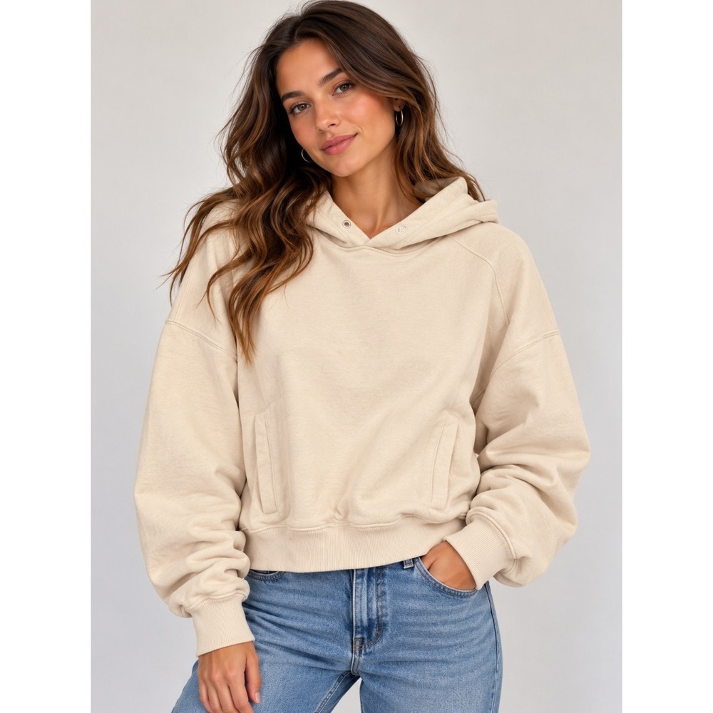 OFFLINE by Aerie Women Cream Oversized Cropped Hoodie Sweatshirt XL_H